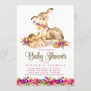 Girls Deer Baby Shower Invitations