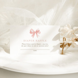 Girls' Diaper Raffle Pink Bow Coquette Baby Shower Enclosure Card