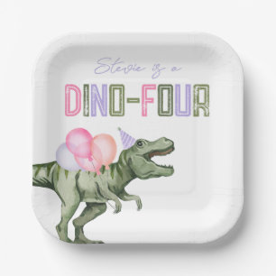Girl's Dino Four Birthday Party Plates