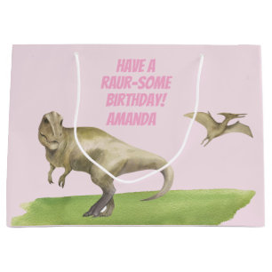 Girls Dinosaur Birthday  Large Gift Bag