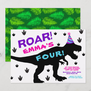 Girl's Dinosaur Party Hat Birthday Invitation