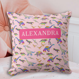 Girls Dinosaur Personalized Pink Cushion