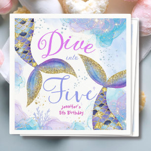 Girls  Dive in Five 5th Birthday Paper  Napkin