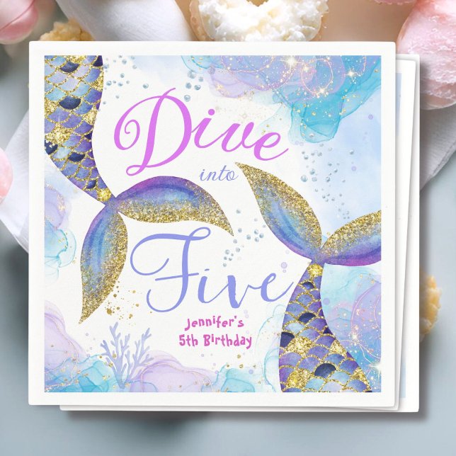 Girls  Dive in Five 5th Birthday Paper  Napkin (Creator Uploaded)