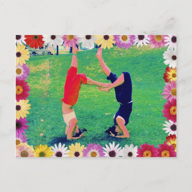 Girls Do Yoga Headstand Postcard (Front)