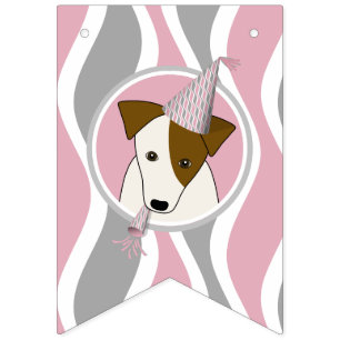 girl's dog themed birthday pink grey wavy stripes bunting 