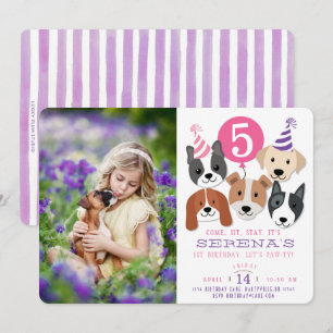 Girl's Dogs and Pink Balloon Photo Birthday Invite