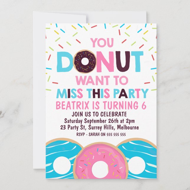 Girls Donut Want To Miss Party Birthday Invitation (Front)