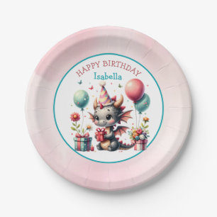 Girl's Dragon Themed Birthday Party Paper Plate