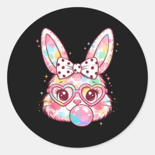 Girls Easter Cute Bunny Face Pink Easter Kids Girl Classic Round Sticker
