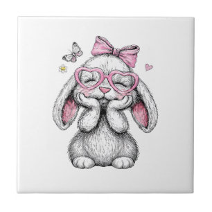 Girls Easter Cute Bunny Face Pink Easter Kids Todd Ceramic Tile