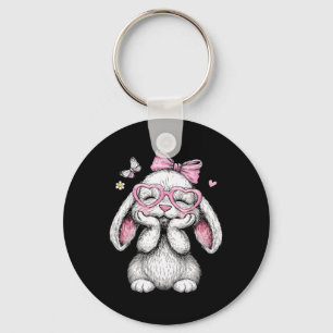 Girls Easter Cute Bunny Face Pink Easter Kids Todd Key Ring