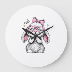 Girls Easter Cute Bunny Face Pink Easter Kids Todd Large Clock