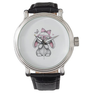 Girls Easter Cute Bunny Face Pink Easter Kids Todd Watch