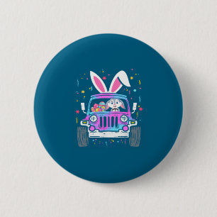 Girls Easter Rabbit Riding Monster Truck 6 Cm Round Badge