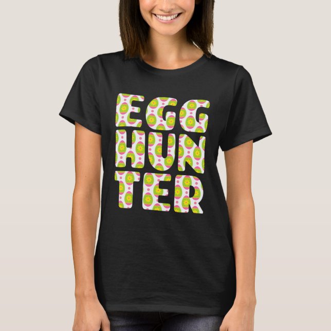 Girls Egg Hunting   Green Pink Egg Hunter Print T-Shirt (Front)