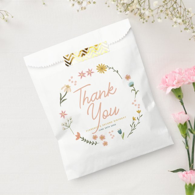 Girls Elegant Pink Boho Wildflower Girls Birthday  Favour Bag (Sealed)