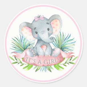 Girls Elephant Baby Shower Stickers