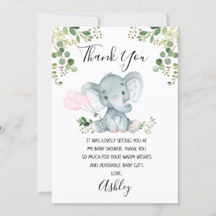 Girl's Elephant Baby Shower Thank You Card