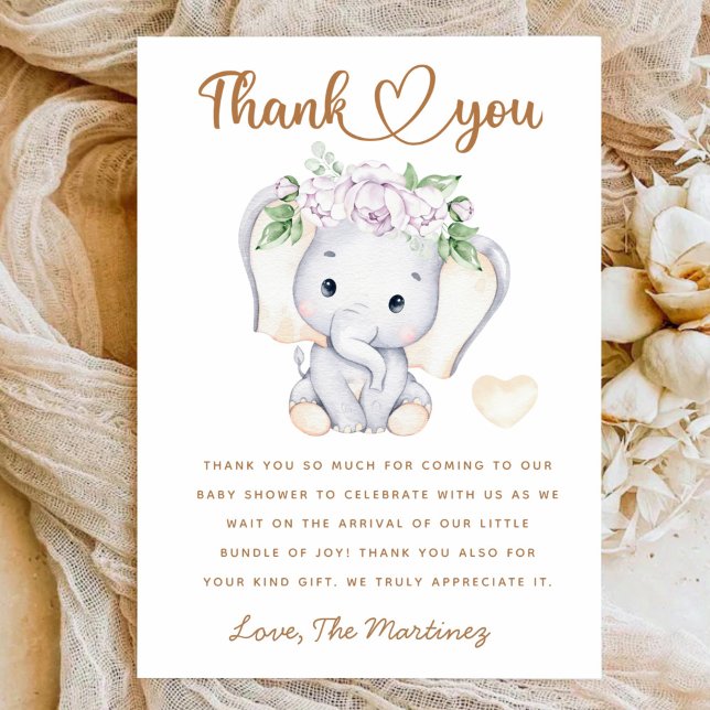 Girls elephant baby shower thank you card (Creator Uploaded)