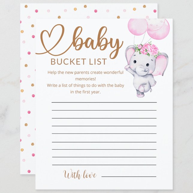 Girl's Elephant & Flower Baby Shower Bucket List (Creator Uploaded)