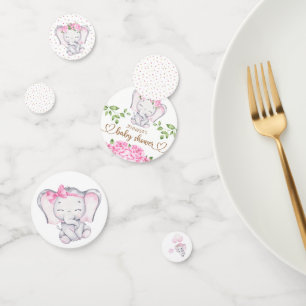 Girl's Elephant & Flower Watercolor Baby Shower Confetti