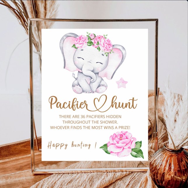 Girl's Elephant & Flower Watercolor baby shower Poster (Creator Uploaded)