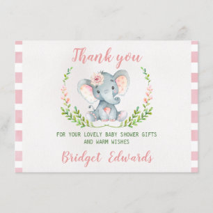 Girls Elephant Thank You Baby Shower Card