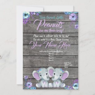 Girls Elephants Baby Shower Invitation rustic teal
