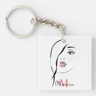 girl's face,glamourous , face, personalised modern key ring
