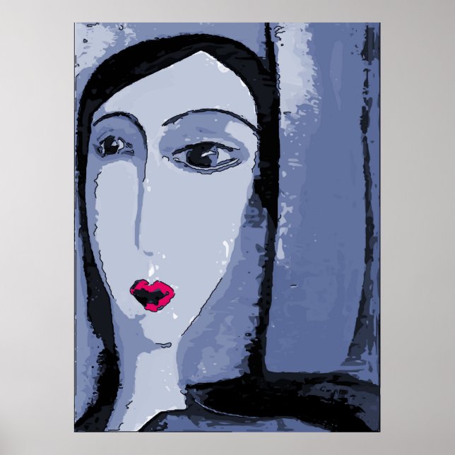 Girls Face in Abstract Grey Poster (Front)