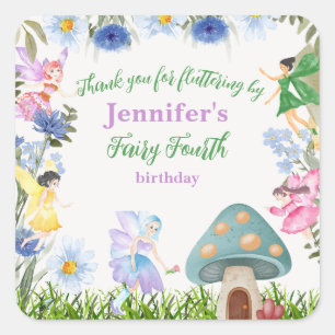 Girl's Fairy Birthday Fairies and Flowers Any Age Square Sticker