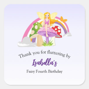 Girls Fairy Mushroom Rainbow Birthday  Square Sticker