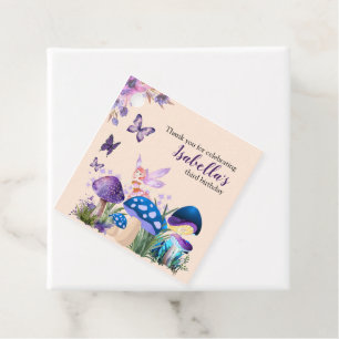 Girls Fairy Purple Mushroom Butterfly Birthday Favour Tags