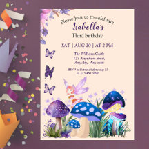 Girls Fairy Purple Mushroom Butterfly Birthday