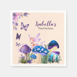 Girls Fairy Purple Mushroom Butterfly Birthday Napkin