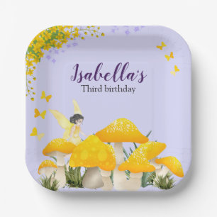 Girls Fairy Purple Mushroom Butterfly Birthday Paper Plate