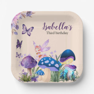 Girls Fairy Purple Mushroom Butterfly Birthday Paper Plate