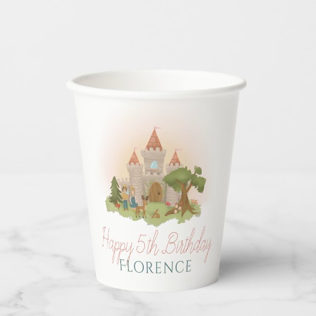 Girls Fairytale Princess Castle Kids Birthday Paper Cups (Front)