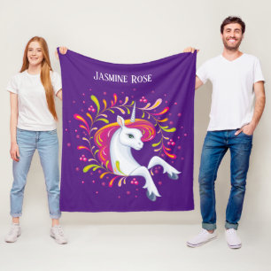girls fantasy unicorn add name fleece blanket
