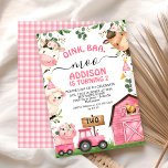Girls Farm Pink Barn Tractor Birthday Invitation<br><div class="desc">Girls Farm Pink Barn Tractor Birthday Invitation

Sweet farm themed birthday invitation featuring a farmyard scene with various farm animals,  foliage,  flowers and pink barn and tractor.  This oink baa moo farmyard birthday invitation is a sweet way to invite guests to a girl's farm themed birthday party.</div>