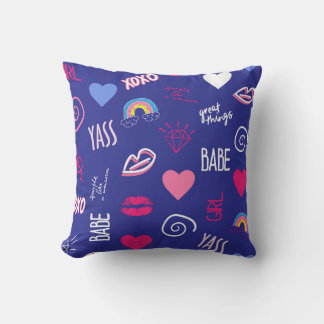 girls fashion seamless pattern with slogan. Hand d Cushion
