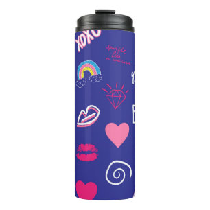 girls fashion seamless pattern with slogan. Hand d Thermal Tumbler