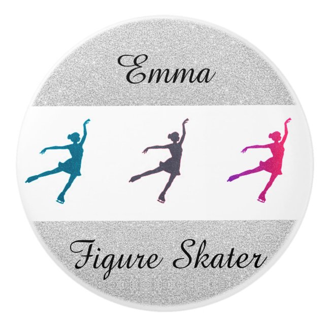 Girls Figure Skater / Ice Skating Personalised Ceramic Knob (Front)