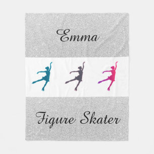 Girls Figure Skater Silver Sparkle Fleece Blanket
