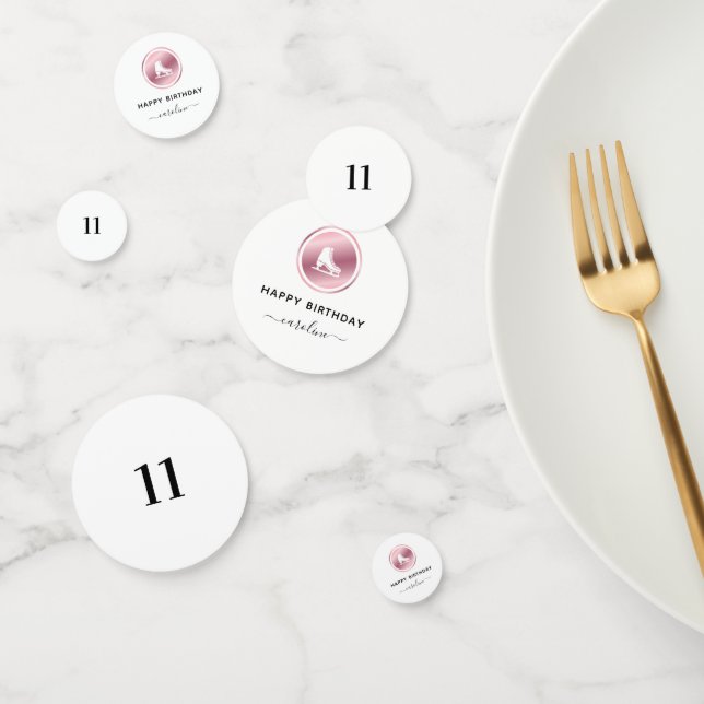 Girls Figure Skating Birthday Rose Gold Ice Skates Confetti (Group)