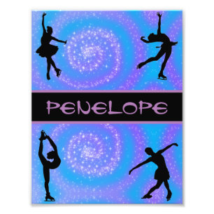 Girls Figure Skating Blue and Purple Swirl Photo Print