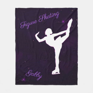 Girls Figure Skating Purple and White Fleece Blanket