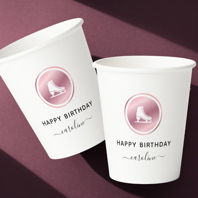 Girls Figure Skating Rose Gold Birthday Party Cups (Creator Uploaded)