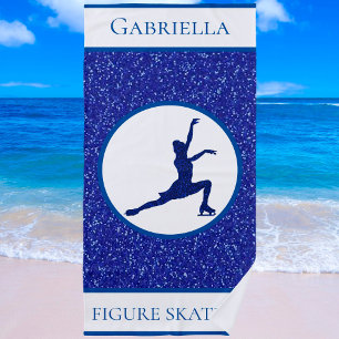Girls Figure Skating Sparkle Personalised Beach Towel